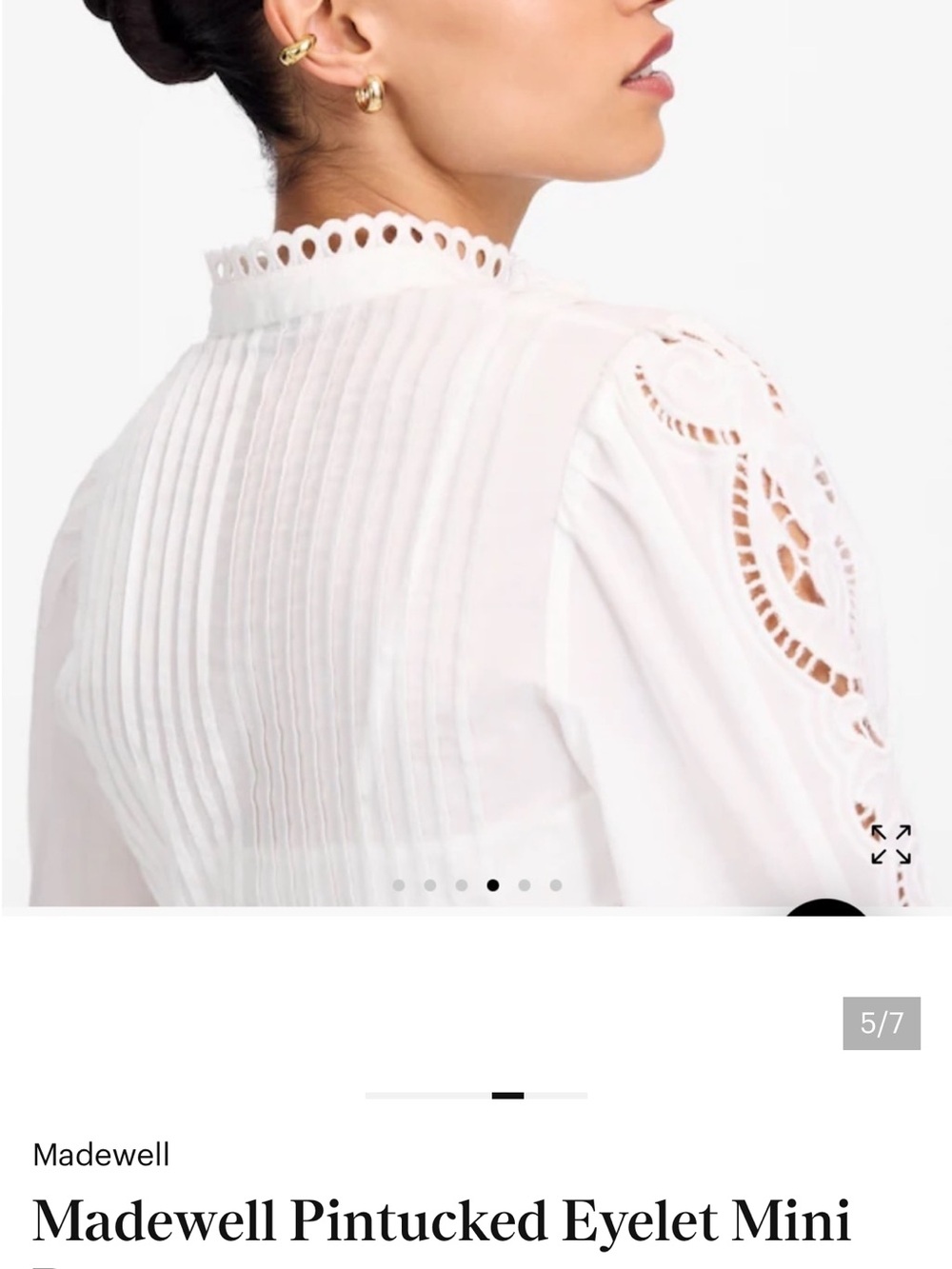 Madewell White Lace Trimmed Pintuck Mini Dress Sz Med NWT - Picture 2 of 8